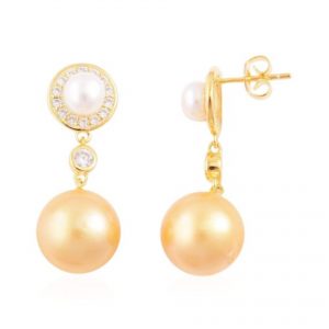 Bông tai ngọc trai tự nhiên mạ vàng 14k  -BT04